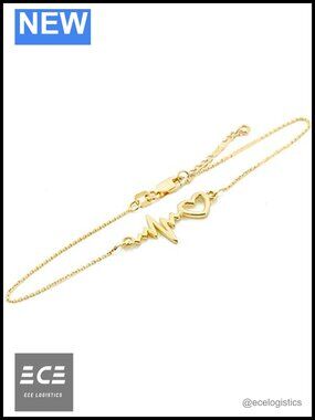 Solid 14k Gold Heartbeat Bracelet Adjustable Chain Link 7.5"